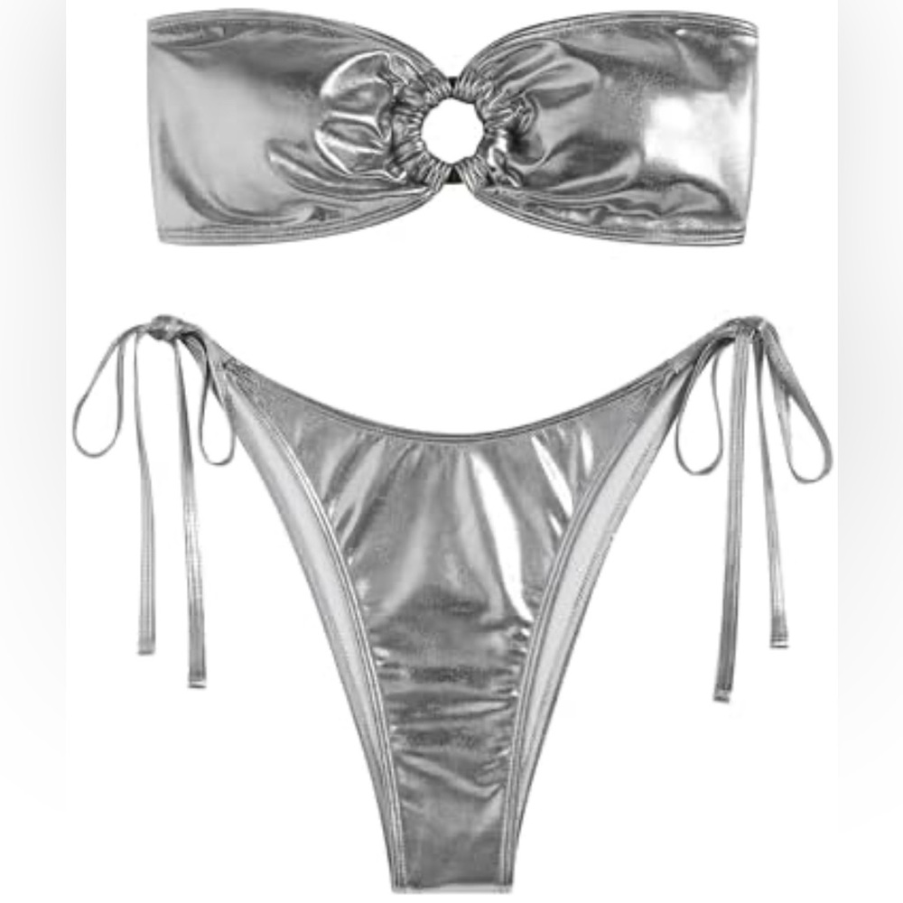 Silver Metallic Strapless Bikini NWOT-A478